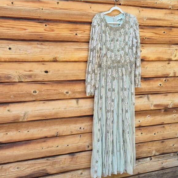 MAC DUGGAL 10077 Green Embellished Mesh Long Sleeve A Line Gown - Picture 8 of 15